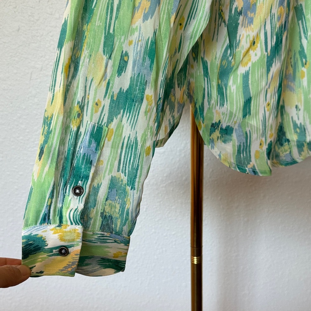Pilcro Tavi Lightweight Button Front Blouse Green & Yellow size XL - Picture 8 of 16